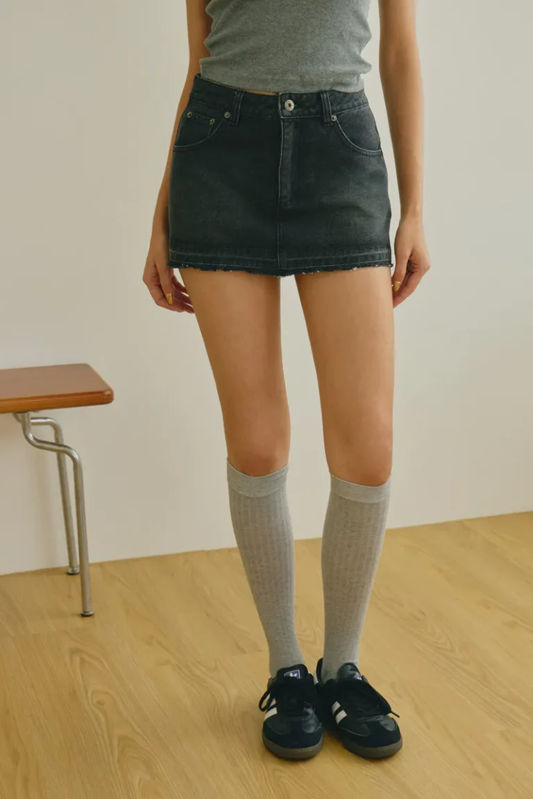 RS616 Vintage Denim Skirt Charcoal